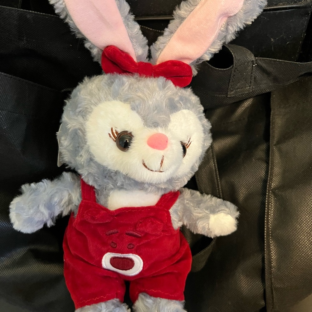 Gray and Red Plush Bunny Toy